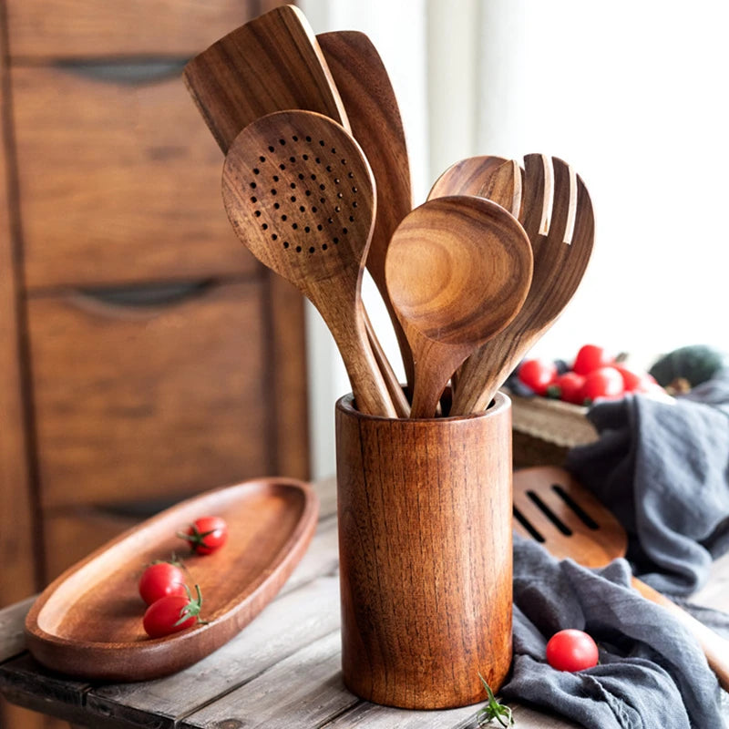 TEAK WOODEN UTENSIL HOLDER