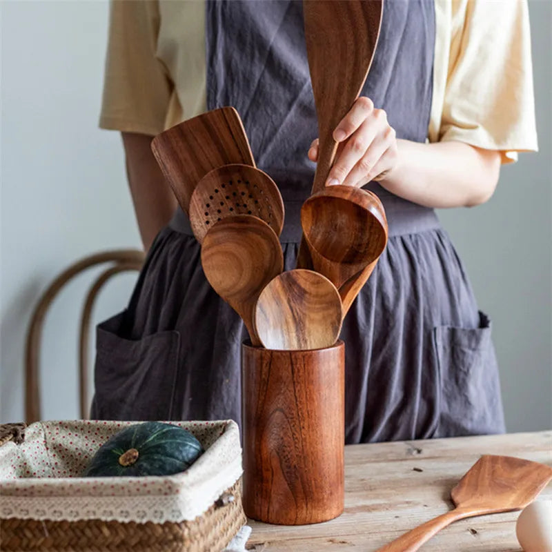 TEAK WOODEN UTENSIL HOLDER